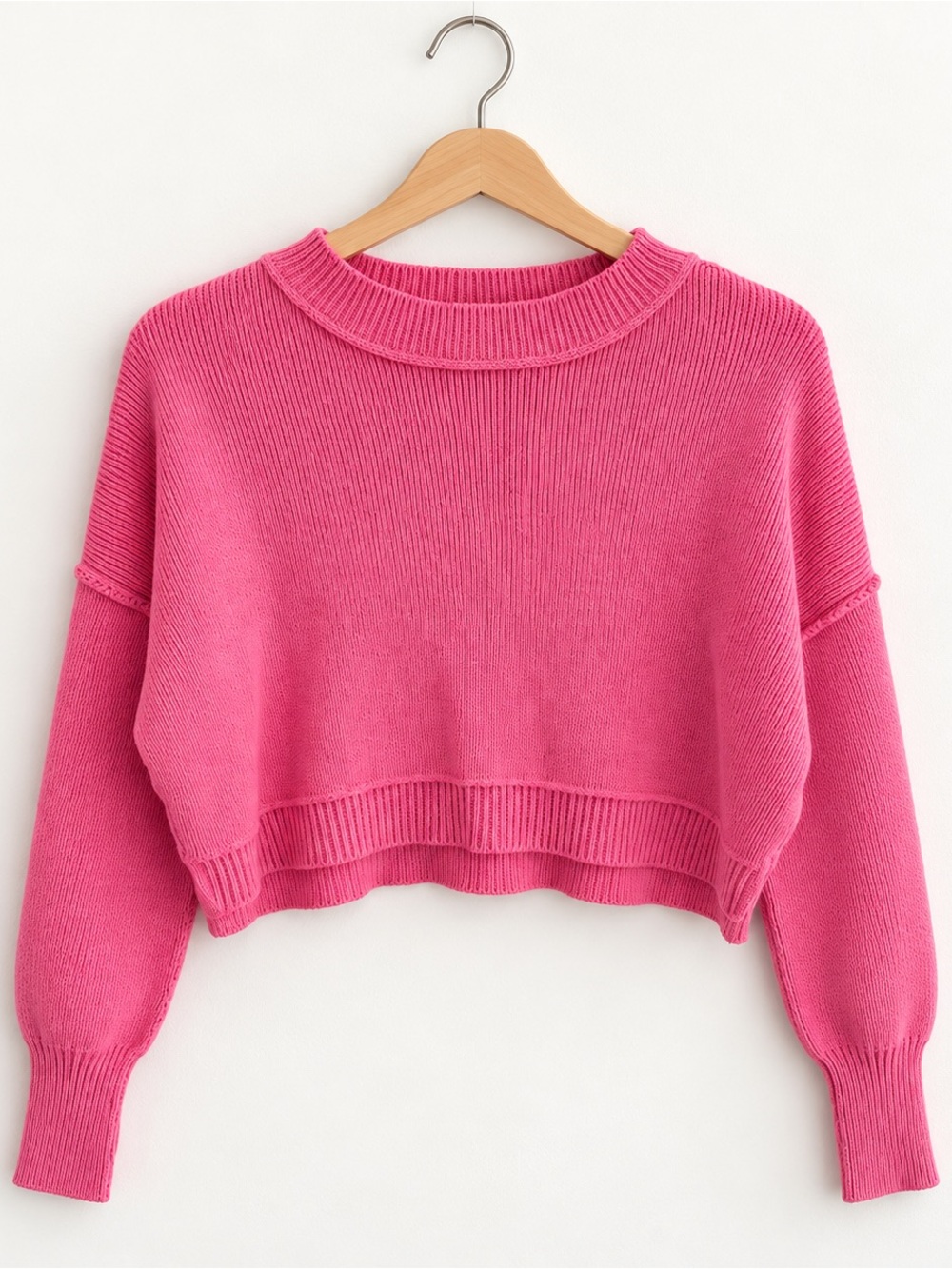 Pink Rose Bright Pink Cropped Boxy Knit Sweater Women’s Small